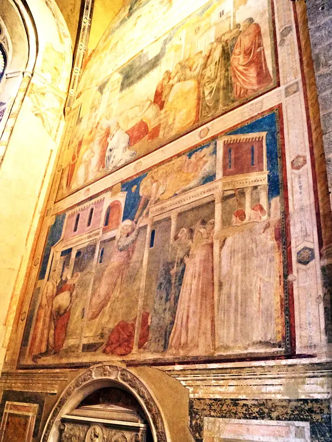 Cappella Peruzzi, dettaglio delle pitture a secco di Giotto sul lato destro